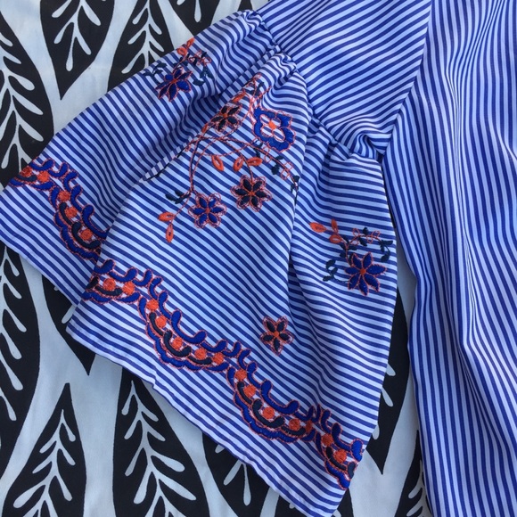 Embroidered Stripe Wrap Top - Picture 3 of 6